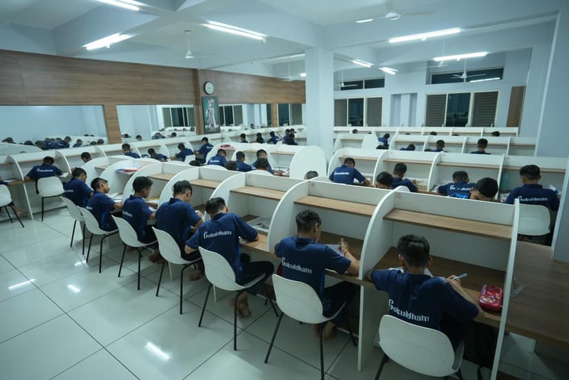 Students studying in the Bright Minds library and reading room